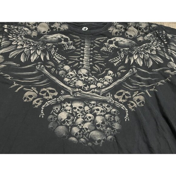 Liquid Blue Flying Skulls 2008 Mens XL Black Skull Guitar Skeleton Y2k Metal - Picture 5 of 9